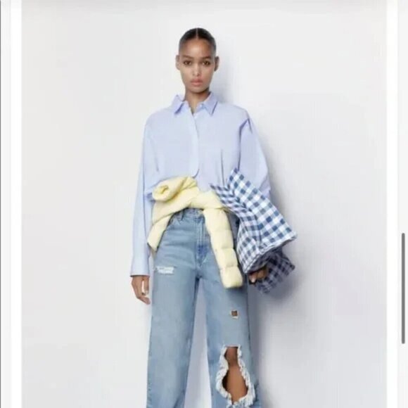 ZARA POPLIN BUTTON DOWN CROPPED SHIRT - Picture 2 of 6